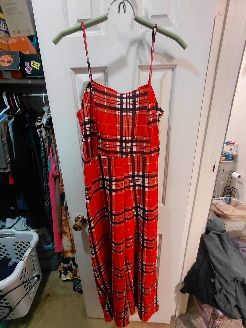Orange Plaid Spaghetti Strap Jumpsuit